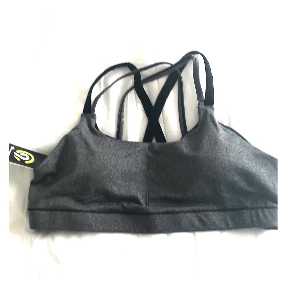 NWT strappy back sports bra, grey/black